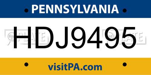 HDJ9495 Pennsylvania License Plate