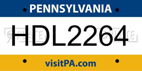 HDL2264 Pennsylvania License Plate