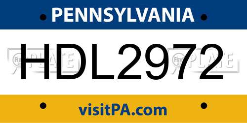 HDL2972 Pennsylvania License Plate