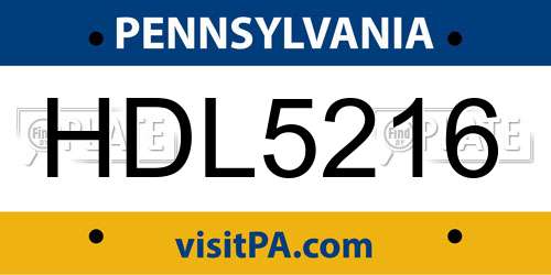 HDL5216 Pennsylvania License Plate