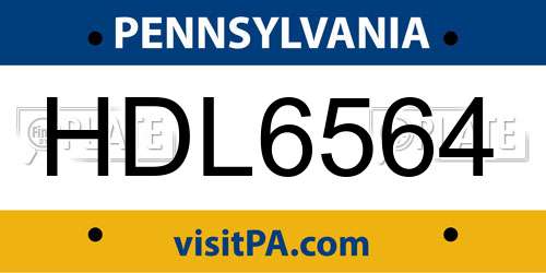 HDL6564 Pennsylvania License Plate