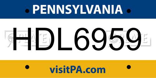 HDL6959 Pennsylvania License Plate