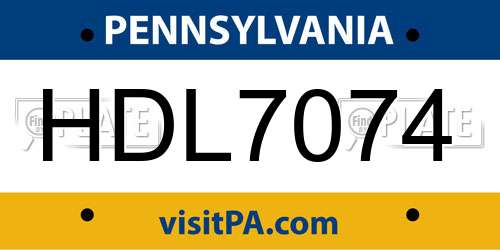 HDL7074 Pennsylvania License Plate