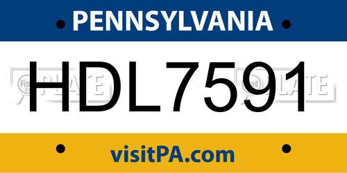 HDL7591 Pennsylvania License Plate
