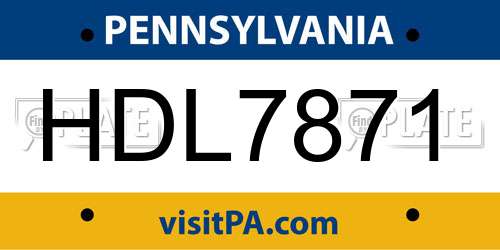 HDL7871 Pennsylvania License Plate