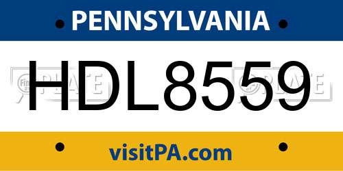 HDL8559 Pennsylvania License Plate