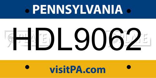 HDL9062 Pennsylvania License Plate