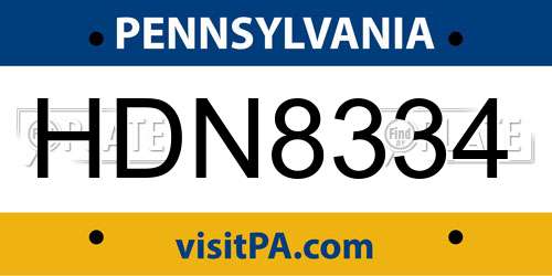 HDN8334 Pennsylvania License Plate