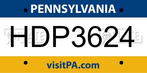 HDP3624 Pennsylvania License Plate
