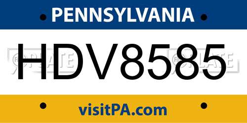HDV8585 Pennsylvania License Plate