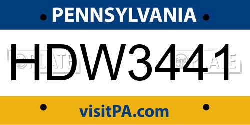 HDW3441 Pennsylvania License Plate