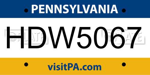 HDW5067 Pennsylvania License Plate