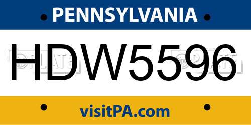 HDW5596 Pennsylvania License Plate