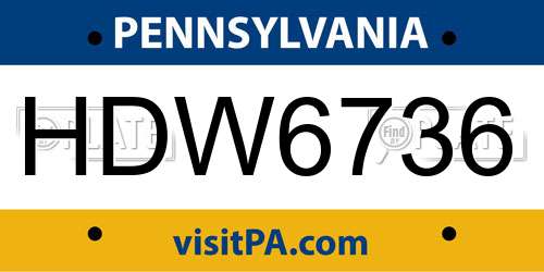 HDW6736 Pennsylvania License Plate