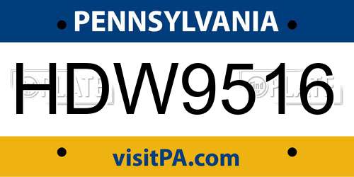 HDW9516 Pennsylvania License Plate