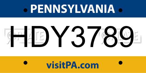 HDY3789 Pennsylvania License Plate