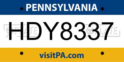 HDY8337 Pennsylvania License Plate