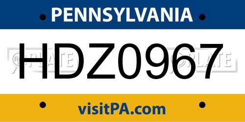 HDZ0967 Pennsylvania License Plate