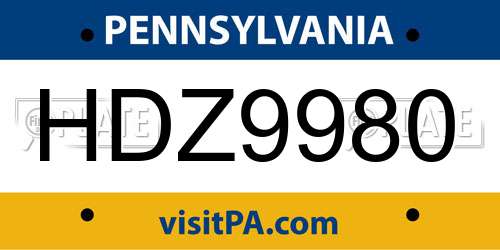 HDZ9980 Pennsylvania License Plate