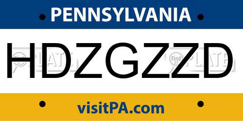 HDZGZZD Pennsylvania License Plate