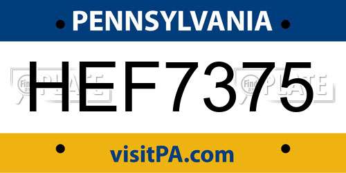 HEF7375 Pennsylvania License Plate