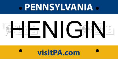 HENIGIN Pennsylvania License Plate