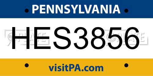 HES3856 Pennsylvania License Plate