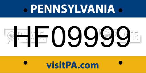 HF09999 Pennsylvania License Plate