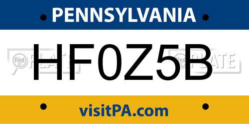 HF0Z5B Pennsylvania License Plate