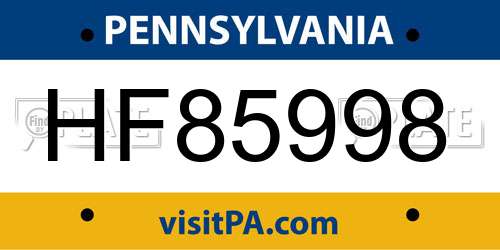 HF85998 Pennsylvania License Plate