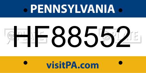 HF88552 Pennsylvania License Plate