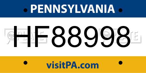 HF88998 Pennsylvania License Plate