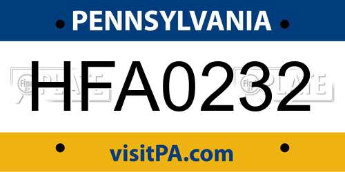 HFA0232 Pennsylvania License Plate