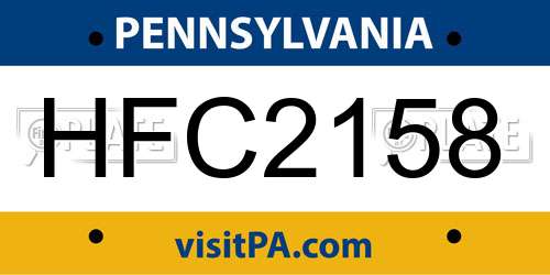 HFC2158 Pennsylvania License Plate