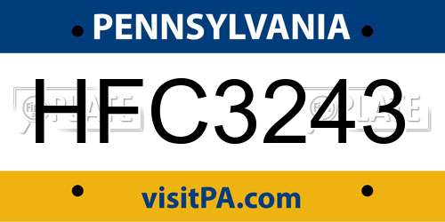 HFC3243 Pennsylvania License Plate