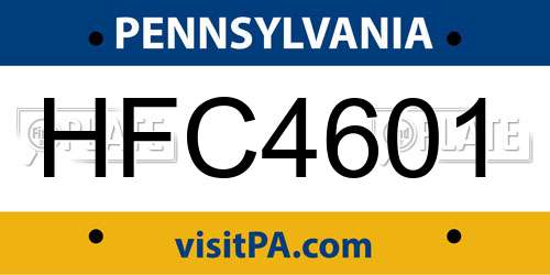 HFC4601 Pennsylvania License Plate