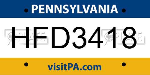 HFD3418 Pennsylvania License Plate