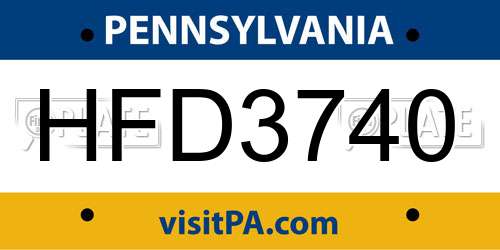HFD3740 Pennsylvania License Plate