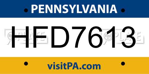 HFD7613 Pennsylvania License Plate