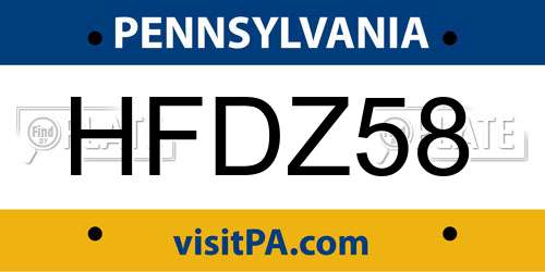 HFDZ58 Pennsylvania License Plate