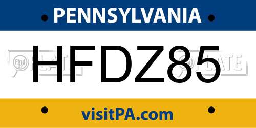 HFDZ85 Pennsylvania License Plate