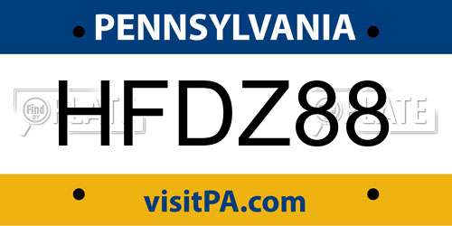 HFDZ88 Pennsylvania License Plate