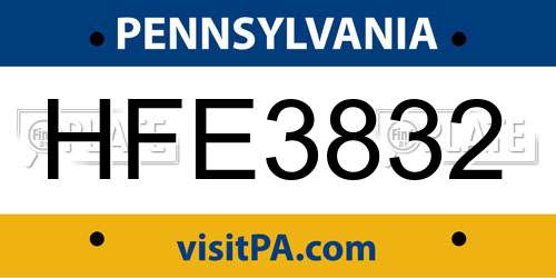 HFE3832 Pennsylvania License Plate