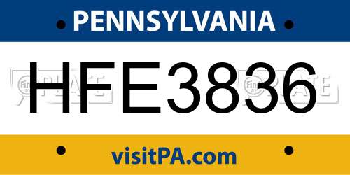 HFE3836 Pennsylvania License Plate