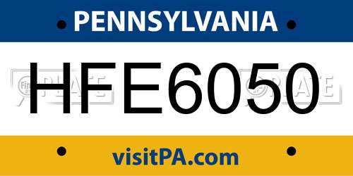HFE6050 Pennsylvania License Plate