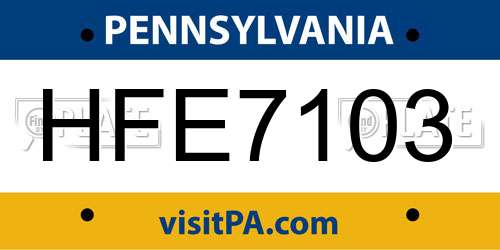 HFE7103 Pennsylvania License Plate