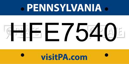 HFE7540 Pennsylvania License Plate