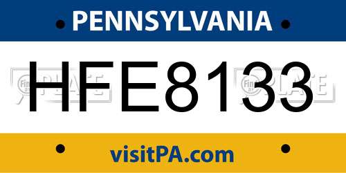 HFE8133 Pennsylvania License Plate
