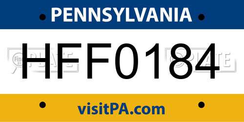 HFF0184 Pennsylvania License Plate