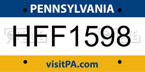HFF1598 Pennsylvania License Plate